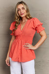 Culture Code Whimsical Wonders V-Neck Puff Sleeve Button Down Top