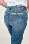 Judy Blue Mid-Rise Destroy & Single Cuff Dad Jean Straight Jeans