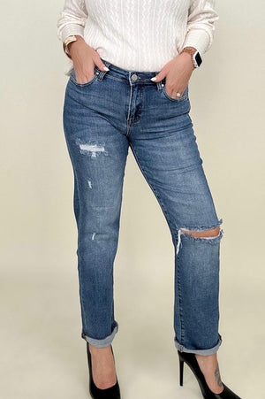 Risen High Rise Destroyed Slim Girlfriend Jeans
