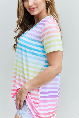 Heimish Out And Proud Multicolored Striped V-Neck Short Sleeve Top
