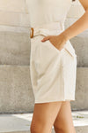 And The Why Boss Babeb Full Size Pleated High Waist Rattan Buckle Shorts