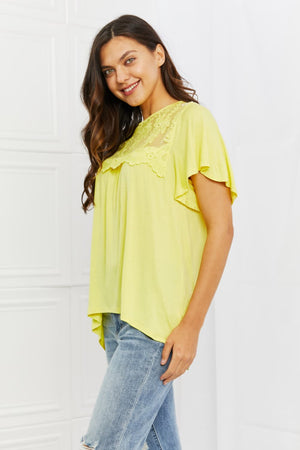 Culture Code Ready To Go Full Size Lace Embroidered Top in Yellow Mousse