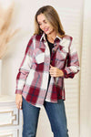 Double Take Plaid Button Up Flannel Shirt Jacket